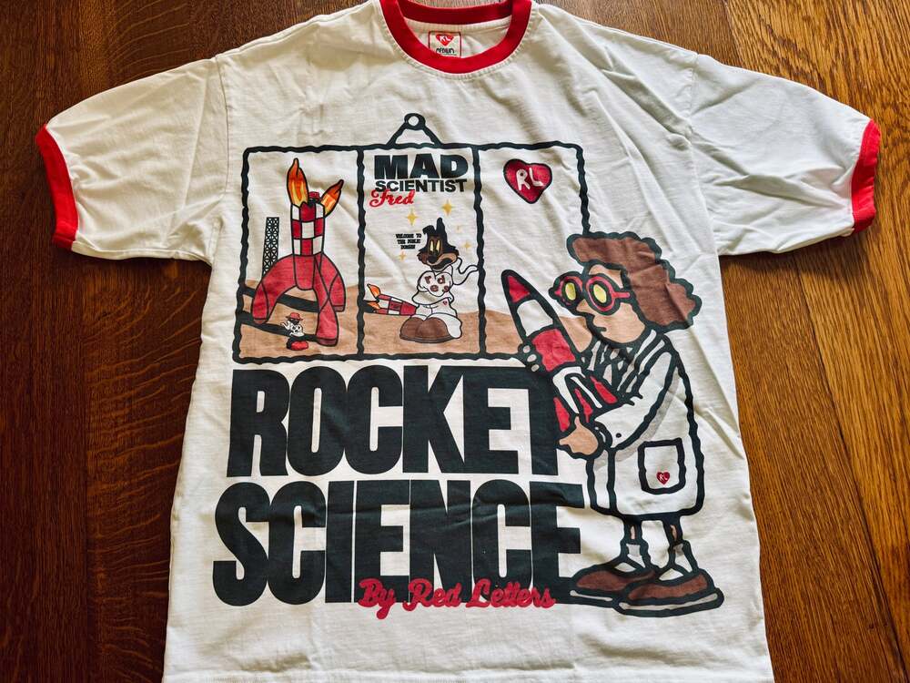Red Letters Mad Scientist Tee in MEDIUM